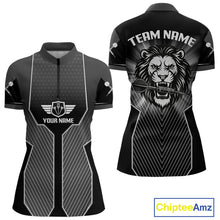 Load image into Gallery viewer, Dart Arrow &amp; Lion Head Black Darts Shirt For Women - Custom Team &amp; Player Name NYN0362