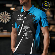 Load image into Gallery viewer, Blue Grim Reaper Holding Dart Arrow Darts Shirt For Men Custom Team Name NYN0367