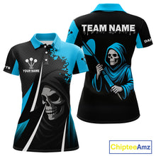 Load image into Gallery viewer, Blue Grim Reaper Holding Dart Arrow Darts Shirt For Men Custom Team Name NYN0367