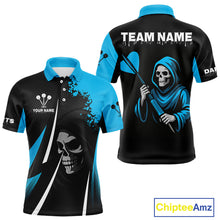 Load image into Gallery viewer, Blue Grim Reaper Holding Dart Arrow Darts Shirt For Men Custom Team Name NYN0367