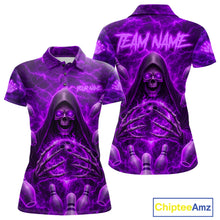Load image into Gallery viewer, Lightning Thunder Skull Reaper Purple Bowling Polo Shirt For Women Custom Team Bowling League Jersey Personalized Skull Bowling Apparel