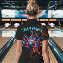 Load image into Gallery viewer, Female bowler wearing Funny Lion Colorful Splatter bowling jersey custom team bowling apparel