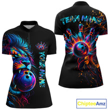Load image into Gallery viewer, Funny Lion Colorful Splatter Bowling Quarter-Zip Shirt For Women Custom Bowling League Team Jersey