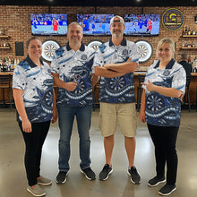 Load image into Gallery viewer, Custom White And Blue Splatter Cobra Dartboard Women Darts Polo Shirts Grunge Dart Jerseys NYN2269