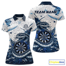 Load image into Gallery viewer, Custom White And Blue Splatter Cobra Dartboard Women Darts Polo Shirts Grunge Dart Jerseys NYN2269