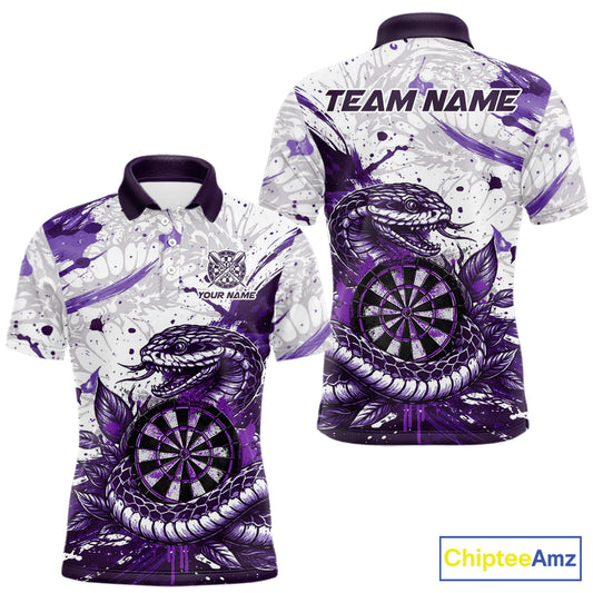 Custom White And Purple Splatter Cobra Dartboard Men Darts Polo Shirts Grunge Dart Jerseys NYN2270