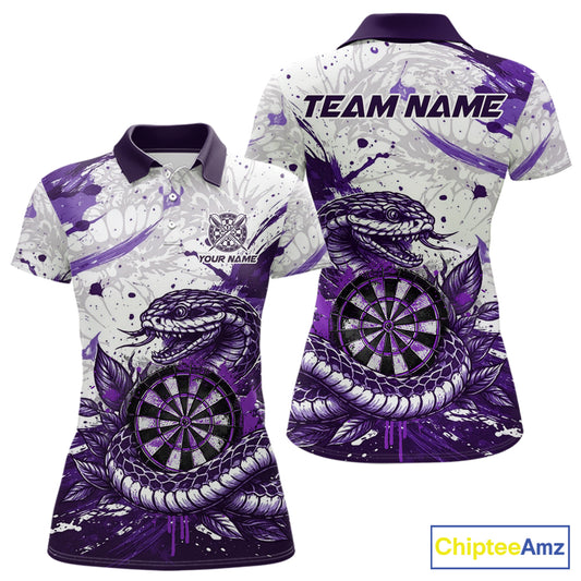 Custom White And Purple Splatter Cobra Dartboard Women Darts Polo Shirts Grunge Dart Jerseys NYN2270