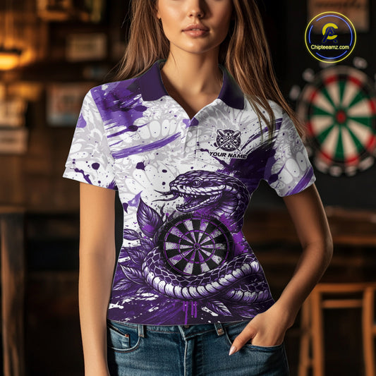 Custom White And Purple Splatter Cobra Dartboard Women Darts Polo Shirts Grunge Dart Jerseys NYN2270