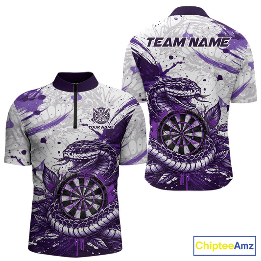 Custom White And Purple Splatter Cobra Dartboard Men Darts Quarter-Zip Shirts Grunge Dart Jerseys NYN2270