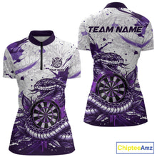 Load image into Gallery viewer, Custom White And Purple Splatter Cobra Dartboard Women Darts Quarter-Zip Shirts Grunge Dart Jerseys NYN2270