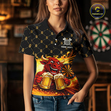 Load image into Gallery viewer, Bull &amp; Cheer Beers Dartboard Custom Funny Darts Polo Shirts Women Dart Team Jerseys | Black NYN2272