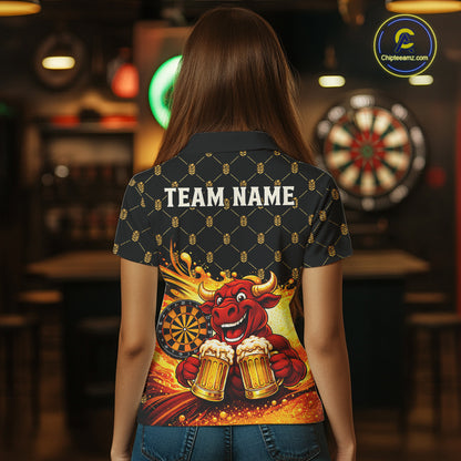 Bull & Cheer Beers Dartboard Custom Funny Darts Polo Shirts Women Dart Team Jerseys | Black NYN2272
