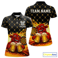 Load image into Gallery viewer, Bull &amp; Cheer Beers Dartboard Custom Funny Darts Polo Shirts Women Dart Team Jerseys | Black NYN2272