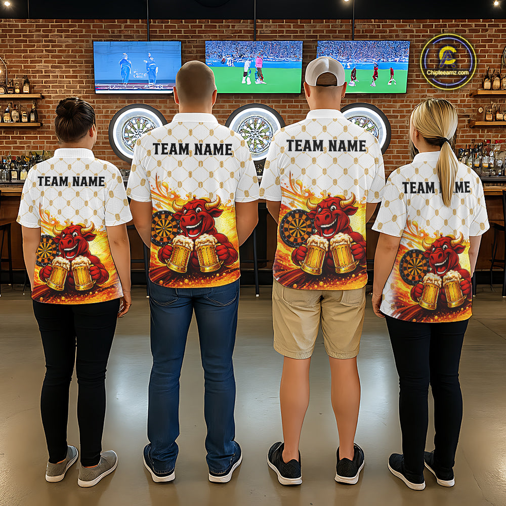 Bull & Cheer Beers Dartboard Custom Funny Darts Polo Shirts Women Dart Team Jerseys | White NYN2273