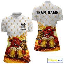 Load image into Gallery viewer, Bull &amp; Cheer Beers Dartboard Custom Funny Darts Quarter-Zip Shirts Women  Dart Team Jerseys | White NYN2273