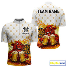 Load image into Gallery viewer, Bull &amp; Cheer Beers Dartboard Custom Funny Darts Quarter-Zip Shirts Men Dart Team Jerseys | White NYN2273