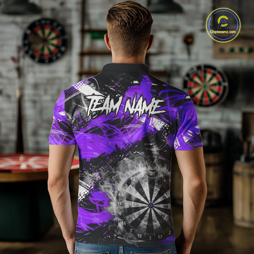 Purple & Grey Smokes Dartboard Custom Men Darts Polo Shirts Grunge Dart League Jerseys NYN2278