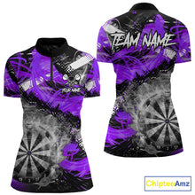 Load image into Gallery viewer, Purple &amp; Grey Smokes Dartboard Custom Women Darts Quarter-Zip Shirts Grunge Dart League Jerseys NYN2278