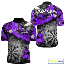 Load image into Gallery viewer, Purple &amp; Grey Smokes Dartboard Custom Men Darts Quarter-Zip Shirts Grunge Dart League Jerseys NYN2278
