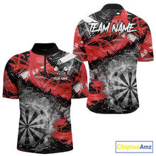Load image into Gallery viewer, Red &amp; Grey Smokes Dartboard Custom Men Darts Quarter-Zip  Shirts Grunge Dart League Jerseys NYN2279