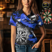 Load image into Gallery viewer, Blue &amp; Grey Smokes Dartboard Custom Women Darts Polo Shirts Grunge Dart League Jerseys NYN2280