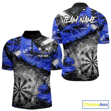 Load image into Gallery viewer, Blue &amp; Grey Smokes Dartboard Custom Men Darts Quarter-Zip Shirts Grunge Dart League Jerseys NYN2280