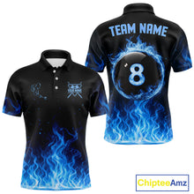 Load image into Gallery viewer, Custom Blue Flaming Pool 8 Ball Billiard Shirt For Men Personalized 3D Ball Billiard Attire Gifts NYN2570