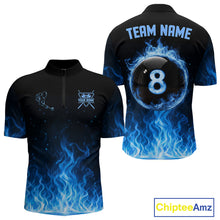 Load image into Gallery viewer, Custom Blue Flaming Pool 8 Ball Billiard Shirt For Men Personalized 3D Ball Billiard Attire Gifts NYN2570