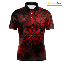 Load image into Gallery viewer, Red Grunge Roses Heart Dartboard Men Darts Valentine Shirt Custom Dart Polo Couple Gifts NYN2573
