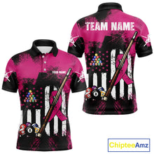Load image into Gallery viewer, Pink Ribbon Grunge US Flag Patriotic Men Billiard Shirts Custom Breast Cancer Billiard Jerseys  NYN2943