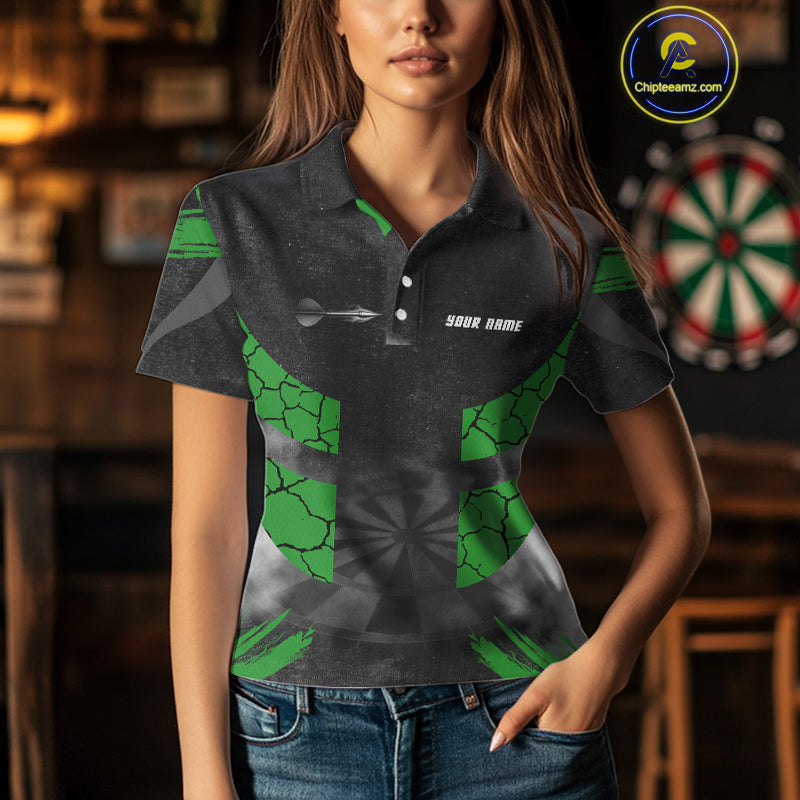 Dartboard & Green Cracked Pattern For Champions Darts Shirt For Women - Custom Name NYN0370