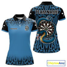 Load image into Gallery viewer, Navy Snake &amp; Reptile Skin With Striking Dartboard Darts Shirt For Women - Custom Name NYN0372
