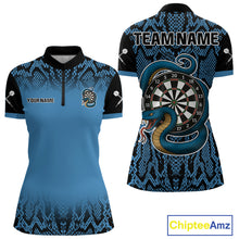 Load image into Gallery viewer, Navy Snake &amp; Reptile Skin With Striking Dartboard Darts Shirt For Women - Custom Name NYN0372