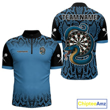 Load image into Gallery viewer, Navy Snake &amp; Reptile Skin With Striking Dartboard Darts Shirt For Men - Custom Name NYN0372