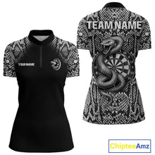 Load image into Gallery viewer, Grey Snake &amp; Reptile Skin With Striking Dartboard Darts Shirt For Women - Custom Team Name NYN0374