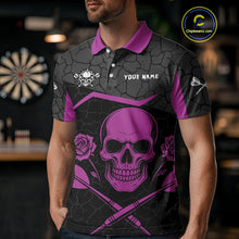 Load image into Gallery viewer, Purple Roses Skull &amp; Black Cracked Pattern Darts Shirt For Men - Custom Team Name NYN0375
