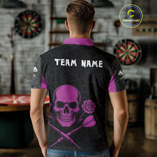 Load image into Gallery viewer, Purple Roses Skull &amp; Black Cracked Pattern Darts Shirt For Men - Custom Team Name NYN0375