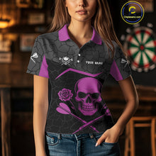 Load image into Gallery viewer, Purple Roses Skull &amp; Black Cracked Pattern Darts Shirt For Women - Custom Team Name NYN0375