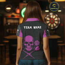 Load image into Gallery viewer, Purple Roses Skull &amp; Black Cracked Pattern Darts Shirt For Women - Custom Team Name NYN0375
