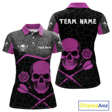 Load image into Gallery viewer, Purple Roses Skull &amp; Black Cracked Pattern Darts Shirt For Women - Custom Team Name NYN0375
