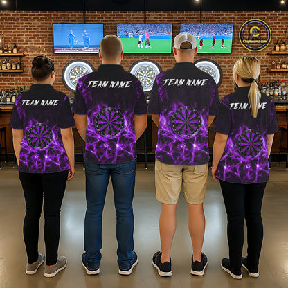 Custom Thunder Lightning Dartboard Men Dart Polo & 1/4-Zip Shirt, Gifts For Dart Players | Purple NYN3338