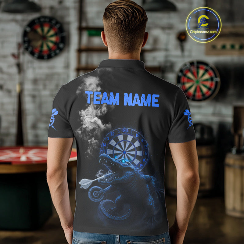 Black And Blue Crocodile Grey Smoke Custom Dart Men Polo Shirt Funny Dart Jerseys NYN1791
