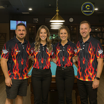 Red Flaming Pool 8 Ball Women Billiard Polo & Quarter-Zip Shirt Custom Billiard Team Jerseys NYN2285