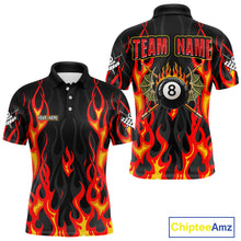 Load image into Gallery viewer, Red Flaming Pool 8 Ball Men Billiard Polo &amp; Quarter-Zip Shirt Custom Billiard Team Jerseys NYN2285