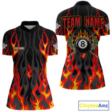 Load image into Gallery viewer, Red Flaming Pool 8 Ball Women Billiard Polo &amp; Quarter-Zip Shirt Custom Billiard Team Jerseys NYN2285
