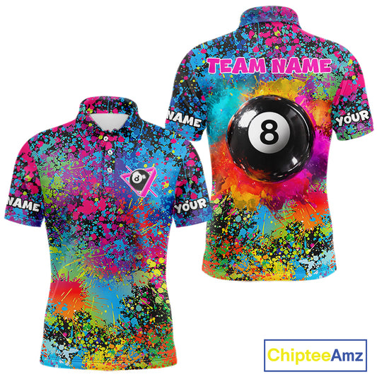 Colorful Splatter 8 Ball Pool Billiard Shirts For Men Custom Name Billiard Team Jerseys NYN2294