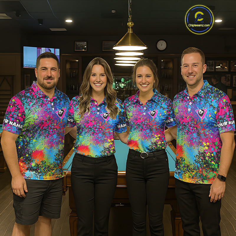 Colorful Splatter 8 Ball Pool Billiard Shirts For Women Custom Name Billiard Team Jerseys NYN2294