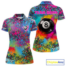 Load image into Gallery viewer, Colorful Splatter 8 Ball Pool Billiard Shirts For Women Custom Name Billiard Team Jerseys NYN2294