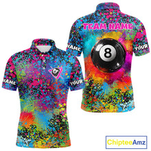 Load image into Gallery viewer, Colorful Splatter 8 Ball Pool Billiard Shirts For Men Custom Name Billiard Team Jerseys NYN2294