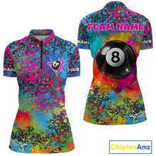 Load image into Gallery viewer, Colorful Splatter 8 Ball Pool Billiard Shirts For Women Custom Name Billiard Team Jerseys NYN2294